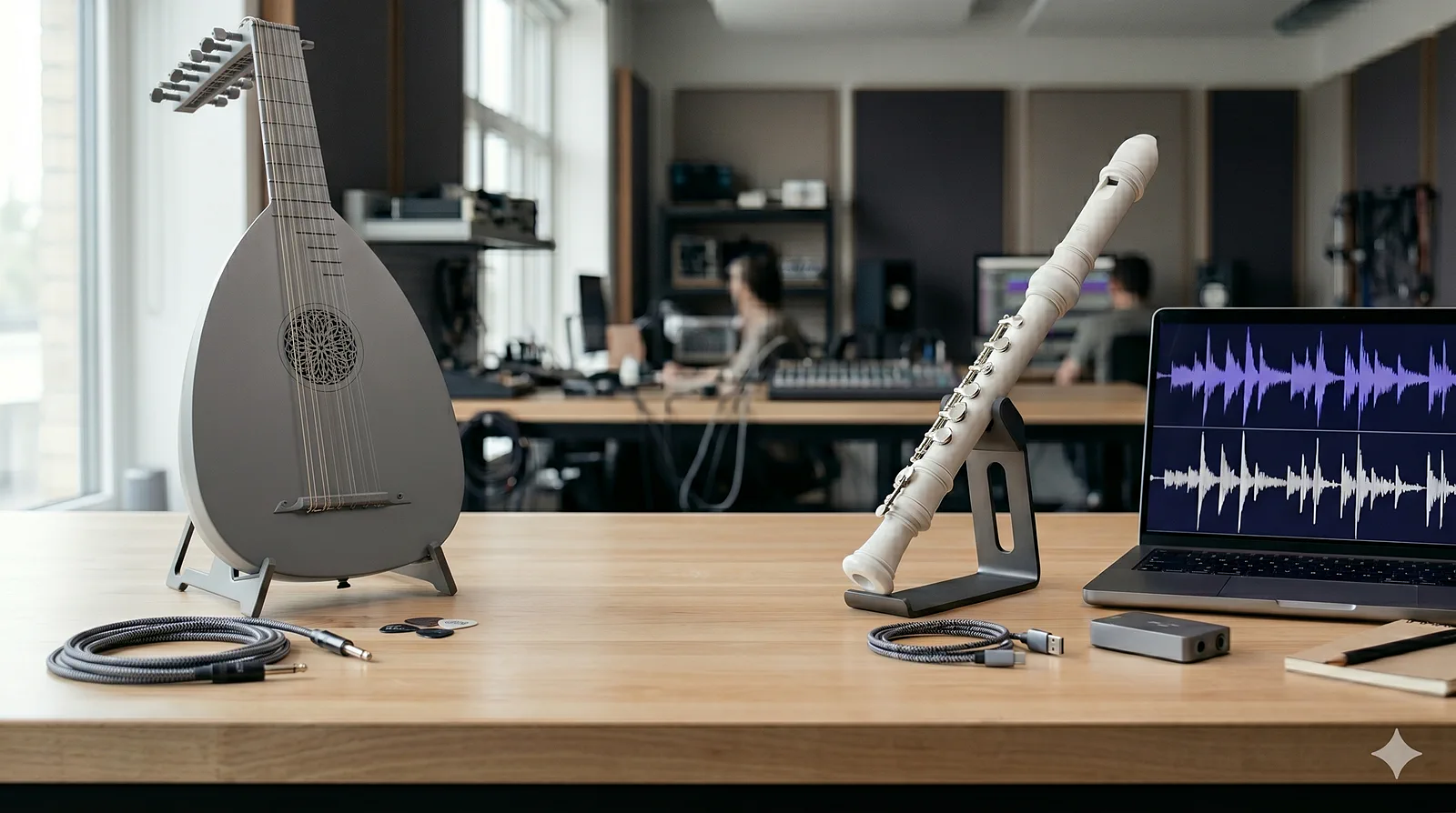 Lab desk with a 3D-printed recorder prototype