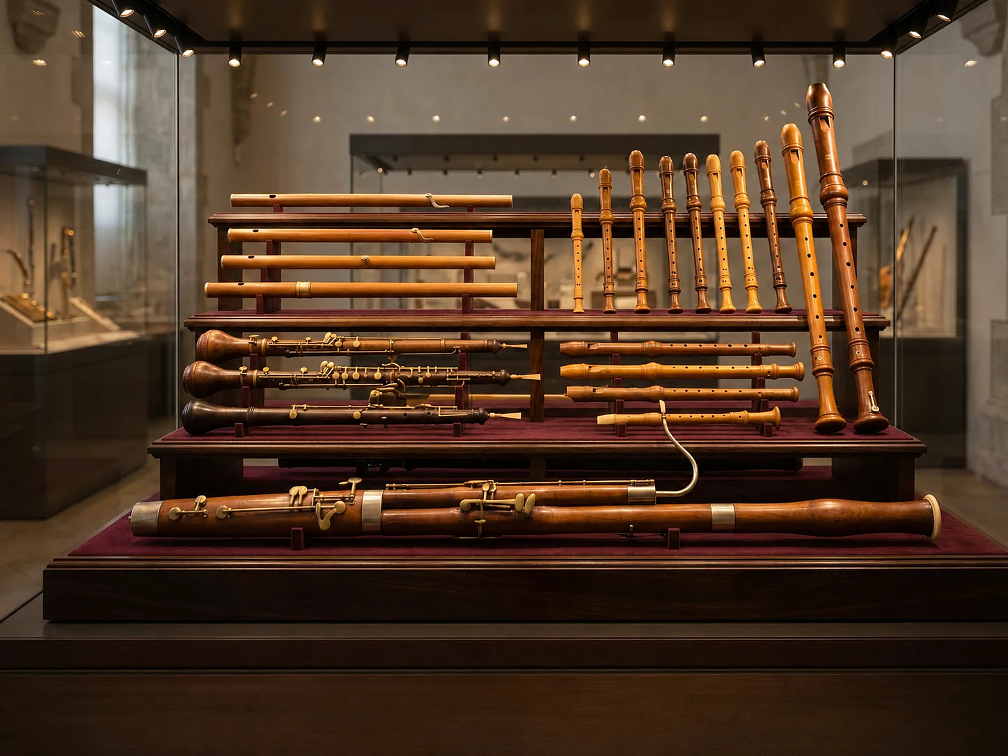 Historical flute in a display case