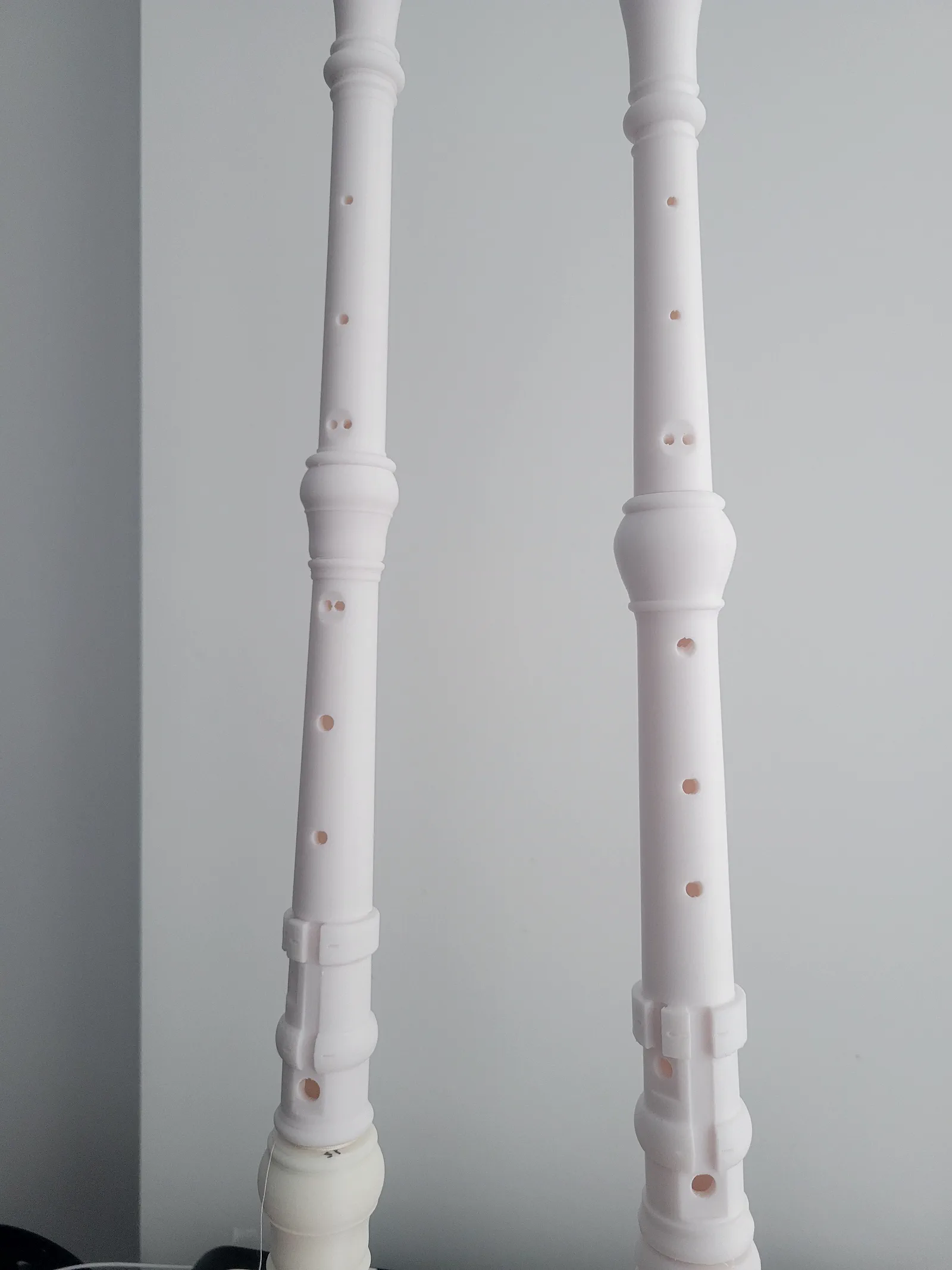 Close-up of printed recorder tone holes