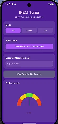 IREM Tuner app, tuning needle screen