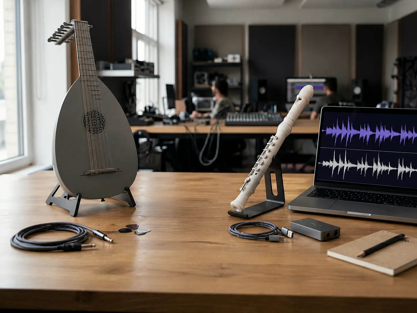 Lab desk with a 3D-printed recorder prototype